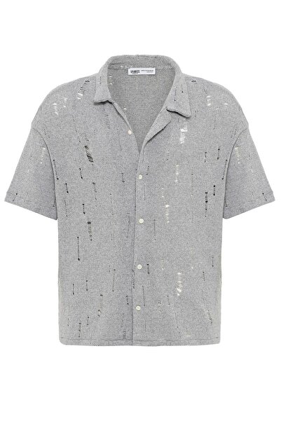 VAMOSCLO Оверсайз трикотажна сорочка з отворами, сіра