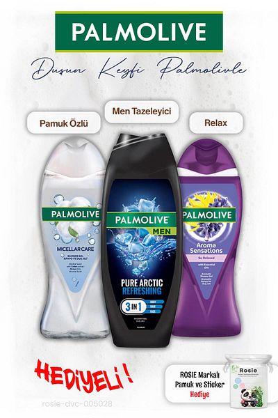 Palmolive 3 Pcs Shower Men, Relax and Cotton Extract 500 Ml, Rosie Gift