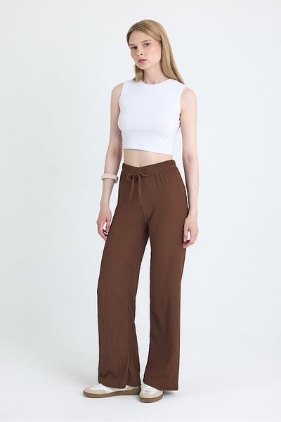 Rays Brown Wide Leg Draped Wrinkle Fabric Trousers 326