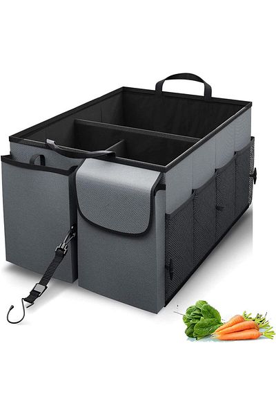 COOYA Car Trunk Organizer Collapsible,Multi-Compartment,with Adjustable Strips & Non Slip Bottom for SUVs