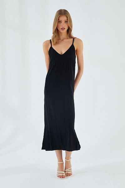 Mixray 4252 Women's Rope Strap V-Neck Dress Black