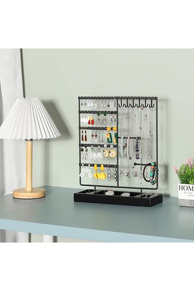 COOYA Jewelry Holder Organizer Stand Tree,for Jewelry Display and Storage,with 66 Holes,12 Hooks,Ring Tray