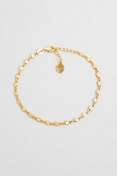 So CHIC... Lavinya 18 Ayar Sarı Altın Kaplama 19 Cm Gümüş Bileklik