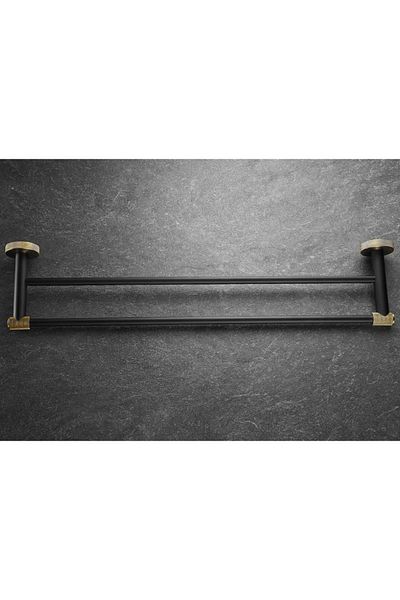 LUXXO Suport dublu prosop de baie, din metal, negru mat cu accent auriu, 60cm, otel inoxidabil