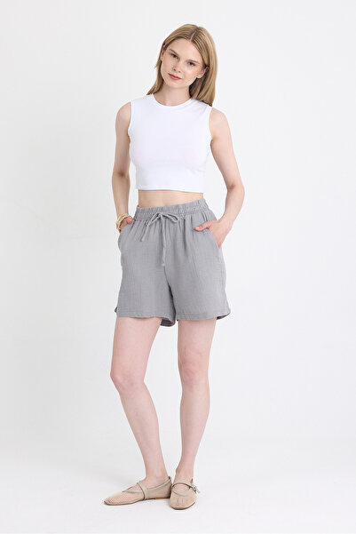 Rays شورت رمادي بخصر مطاطي 100% قطن موسلين 4796A