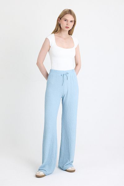 Rays Blue Wide Leg Draped Wrinkle Fabric Trousers 326