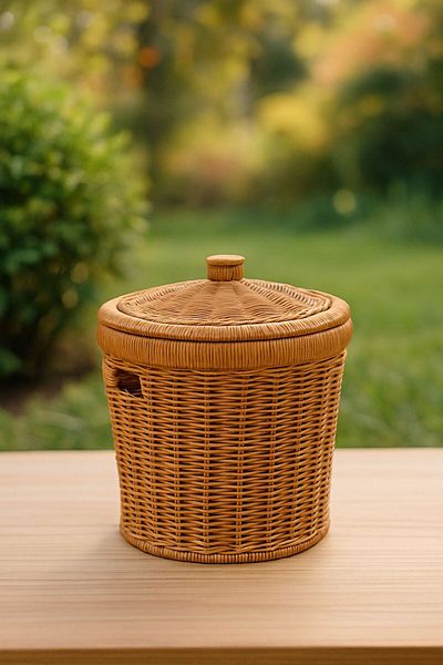 Bayev Wicker Small Size Wicker Lid Potato Onion Basket Presentation Crisper Mesh Laundry Basket Decor