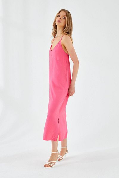Mixray 4252 Women's Rope Strap V-Neck Dress Fuchsia