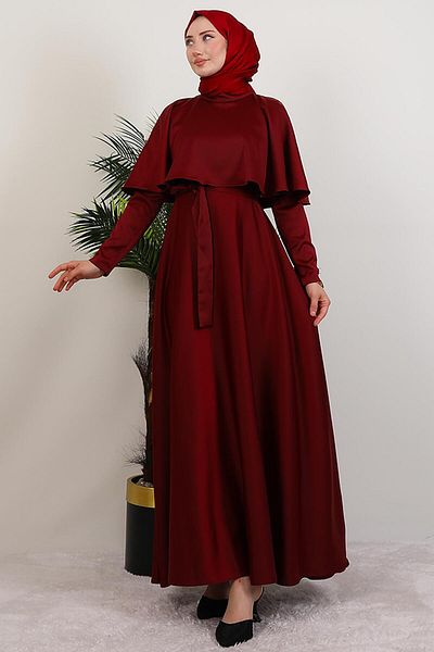 GİYZAMİLA Mona Cape Dress Burgundy