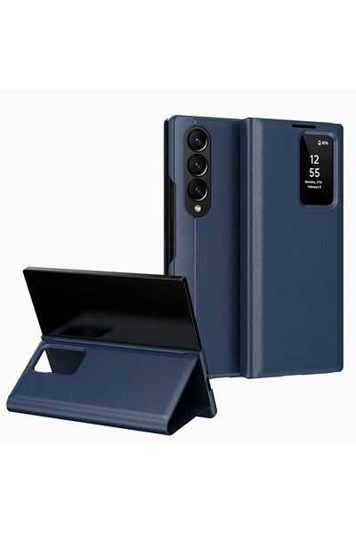 SKYDDAR INNOVATION Husă pentru Samsung Galaxy Z Fold3 5G, cu portofel și SmartView, Premium, set de stickere, albastră