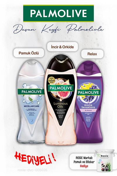 Palmolive 3 Pcs Shower Gel Fig 250 Ml, Cotton Essence and Relax 500 Ml, Rosie Gift