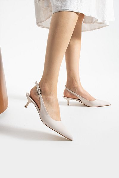 MissPapatya Women's Slingback Thin Heels Pointed Toe White Women's Heels Shoes
