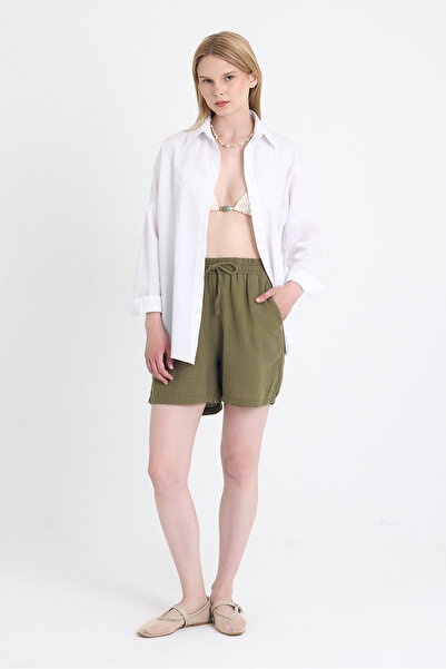 Rays Χακί ελαστική μέση 100% βαμβακερή μουσελίνα σορτς 4796A