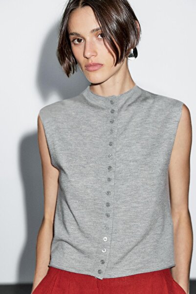 Massimo Dutti Crop yün karışımlı triko süveter