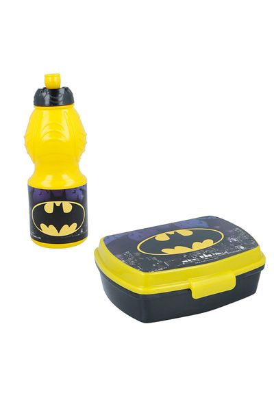 Batman Set of 400 ml water bottle and sandwich box, multicolor, plastic, BPA-free, Batman