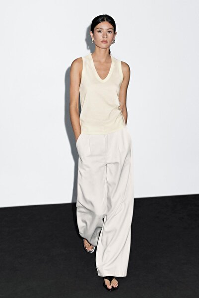 Massimo Dutti Merserize pamuklu V yaka t-shirt