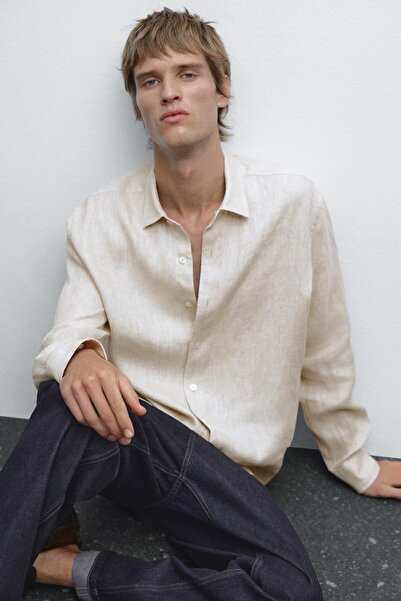 Massimo Dutti Soluk efektli keten regular fit gömlek