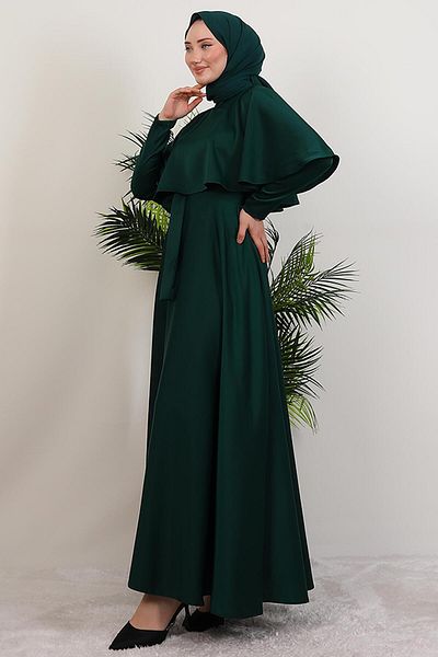 GİYZAMİLA Mona Cape Dress Emerald