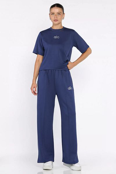 GÜLSELİ Navy Blue Women's Grass Palazzo Trousers T-Shirt Double Set