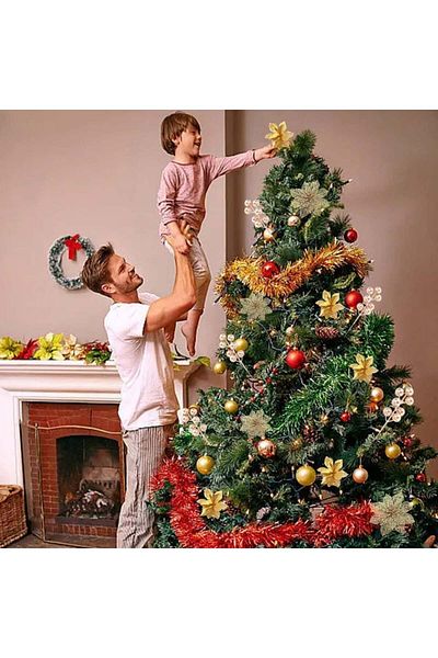Awonlate Set of 30 artificial flowers for the Awonlate Christmas tree, plastic, gold, 13/14/18 cm