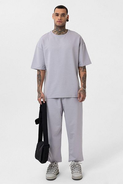 VAMOSCLO Basic Oversize Tracksuit Set with Elastic Legs Painting Gray
