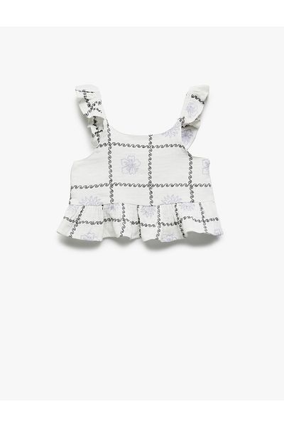 Koton Cotton Ruffle Detailed Strap Crop Blouse