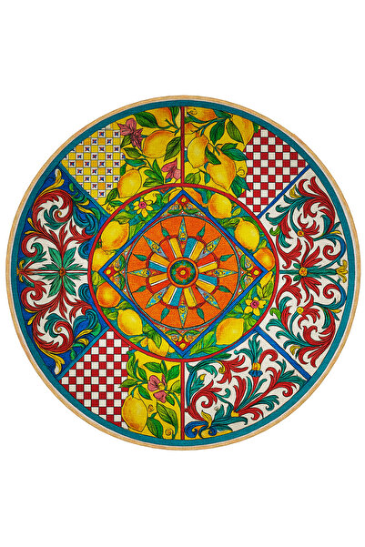 Rugs Modern Halı سجادة دائرية منسوجة بتفاصيل زهور وليمون متعددة الألوان من مو...