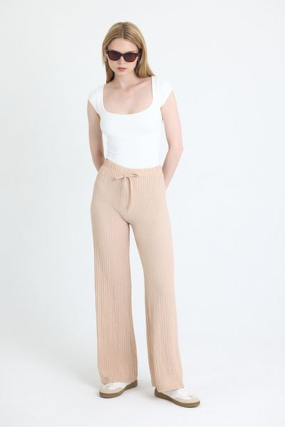 Rays Beige Wide Leg Draped Wrinkle Fabric Trousers 326