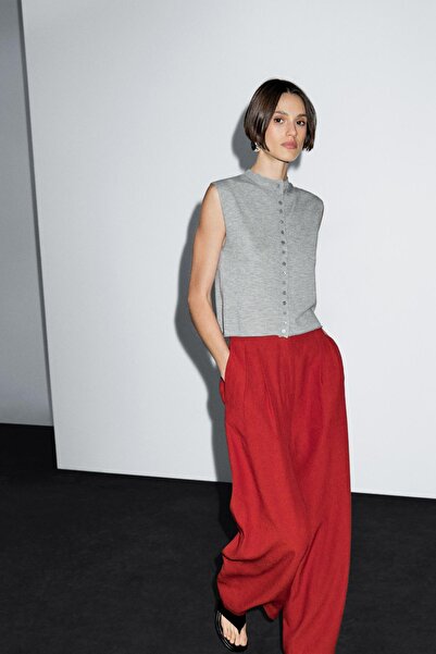 Massimo Dutti Crop yün karışımlı triko süveter