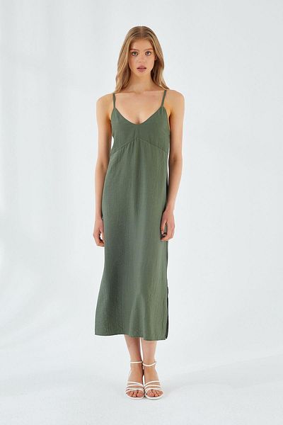 Mixray 4252 Rochie de damă cu bretele și decolteu în V kaki
