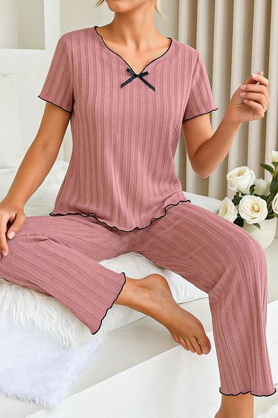 BELLA NOTTE Dusty Rose Cotton Short Sleeve Pajama Set