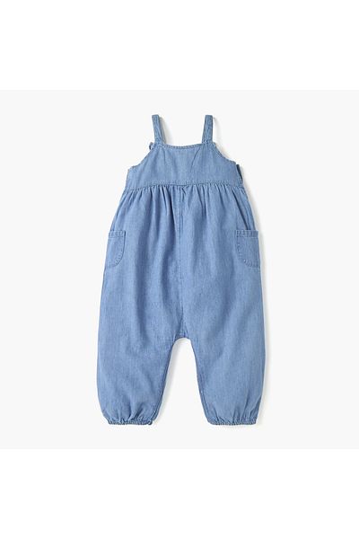 Juniors Embroidered Denim Dungaree with Button Closure