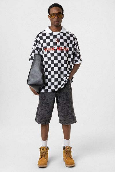VAMOSCLO Oversize Polo Neck Jersey T-Shirt Black/White