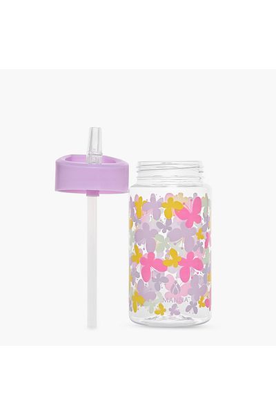 manna Butterfly Print Sipper Water Bottle with Name Tag Hanger - 440 ml