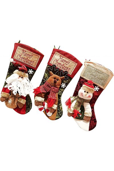 papasgix Set of 3 Papasgix Christmas stockings, multicolor, textile, 50 x 22 x 25 cm