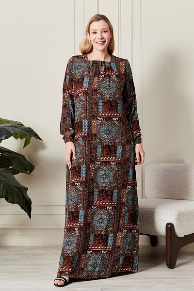 Ferace Women's Plus Size Osmnalı Ethnic Pattern Dress