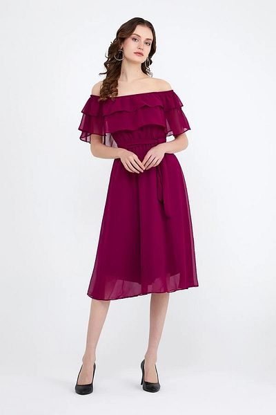 thezkscom Plum Madonna Ruffle Collar Plus Size Chiffon Dress