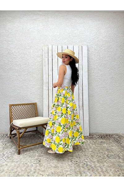 KÜÇÜĞÜM BUTİK Lemon Patterned Poplin Flared Skirt