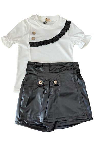 Kamex Girls' Set with Leather Shorts Skirt and Short Sleeve T-Shirt