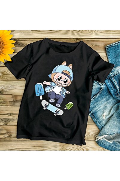 Generic Brand Labubu Skateboarder Printed Printed Oversize Children's T-Shirt