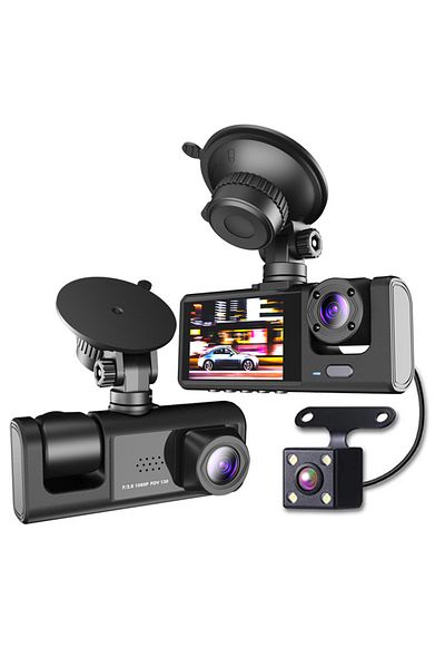 CLAUSTEEL Triple Dash Cam 1080P, 3 Lenses, 170° Wide, Night Vision, Loop, G-Sensor, 2" LCD