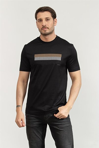 BOSS Erkek Regular Fit Yuvarlak Yaka Pamuklu Baskılı Kısa Kollu Siyah T-Shirt...