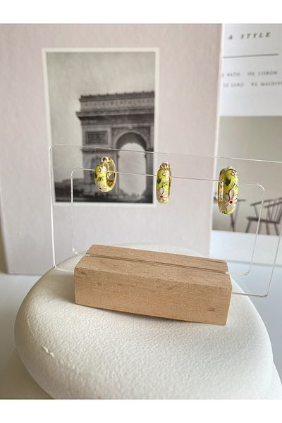 Atelier Licia Flower Patterned Enamel Plated Hoop Earrings