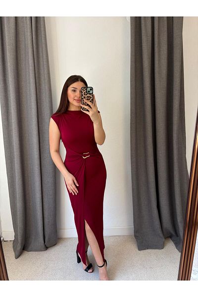 ROSSA Gold Buckle Detailed Slit Dress