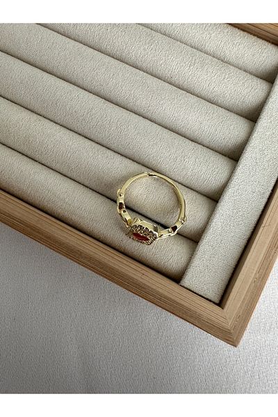 ringbox Gold Red Heart Plate Ring