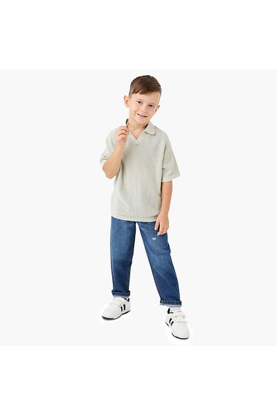 Juniors Textured Pullover with Collar and Short Sleeves