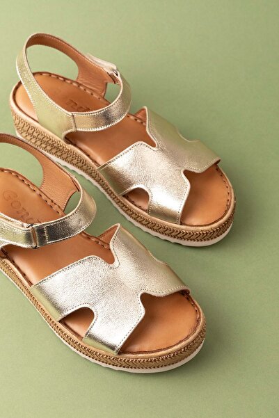 Gondol Hakiki Deri Anatomik Yumuşak Taban Rahat Sandalet irm.100 Gold