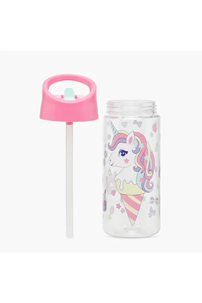 GLOO Unicorn Print Water Bottle with Straw and Handle - 420 ml