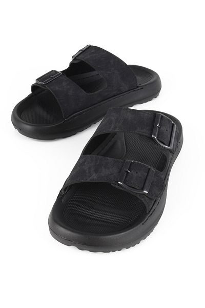 LUGMO Faux Leather Eva Slippers Men's Comfort Lightweight Slippers with Stitched Metal Buckle Non-Slip