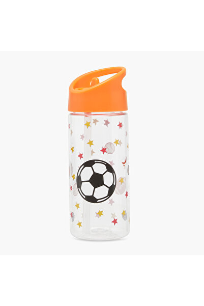 GLOO Football Print Water Bottle with Straw and Handle - 420 ml